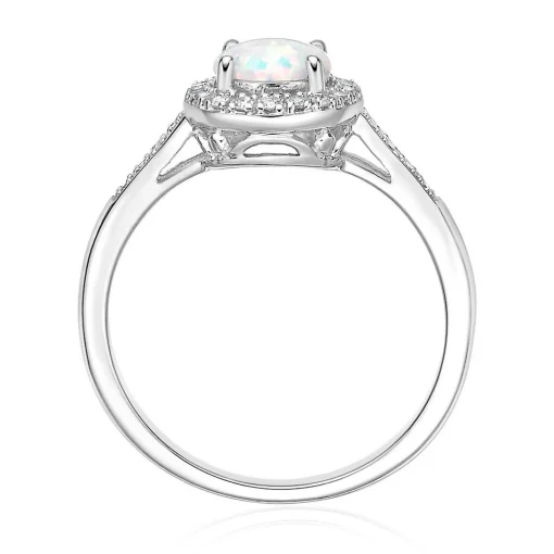 Lab Created Opal & 1/8 Ct. Tw. Diamond Ring In Sterling Silver