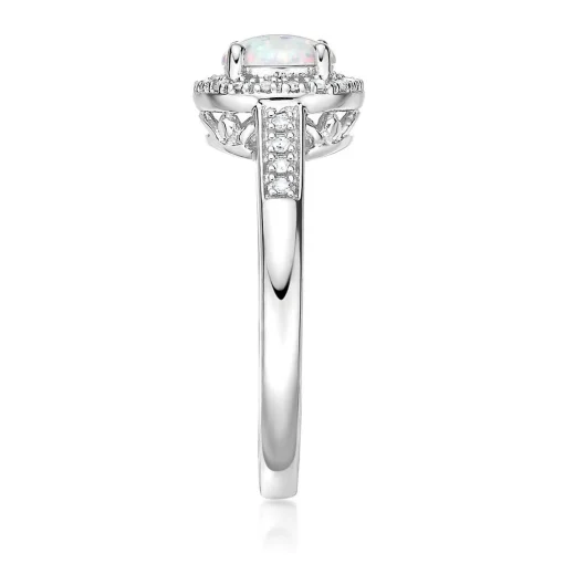 Lab Created Opal & 1/8 Ct. Tw. Diamond Ring In Sterling Silver