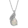 Lab Created Opal & Diamond Pendant In Sterling Silver