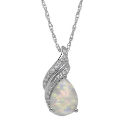 Lab Created Opal & Diamond Pendant In Sterling Silver