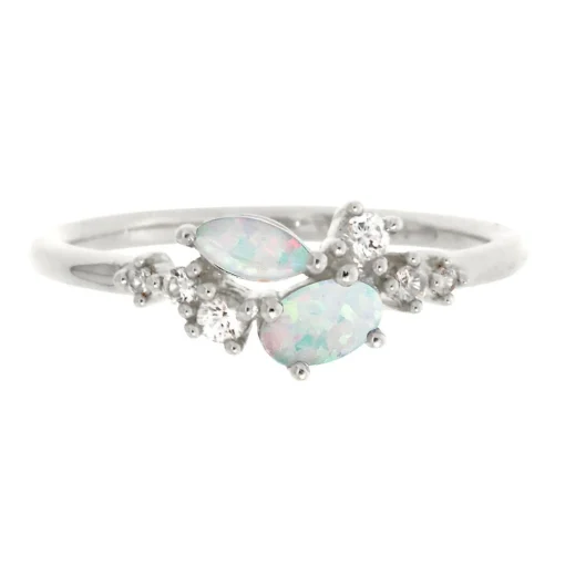 Lab Created Opal & White Sapphire Stack Ring In Sterling Silver