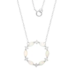 Lab Created Opal & White Sapphire Circle Necklace In Sterling Silver