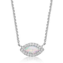 Lab Created Opal & White Sapphire Necklace In Sterling Silver