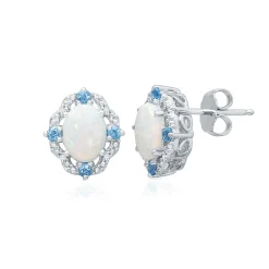 Lab Created Opal, Blue Topaz & Diamond Earrings In Sterling Silver