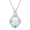 Lab Created Opal, Blue Topaz & Diamond Pendant In Sterling Silver