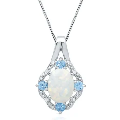 Lab Created Opal, Blue Topaz & Diamond Pendant In Sterling Silver