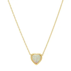 Lab Created Opal Heart Shaped Necklace In 10K Yellow Gold