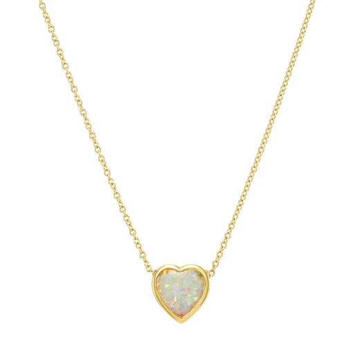 Lab Created Opal Heart Shaped Necklace In 10K Yellow Gold