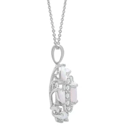 Lab Created Opal Pendant With Double Halo In Sterling Silver