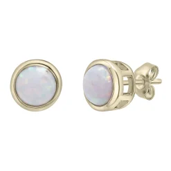 Lab Created Opal Stud Earrings With Round Shape In 10K Yellow Gold