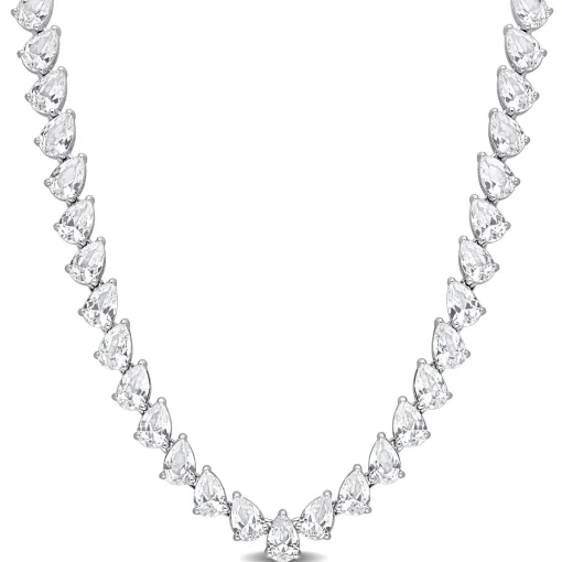 Lab Created Pear-Shaped White Sapphire Necklace In Sterling Silver