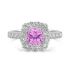 Lab Created Pink Sapphire & Moissanite Halo Ring In 14K White Gold (1 1/10 Ct. Tw.)