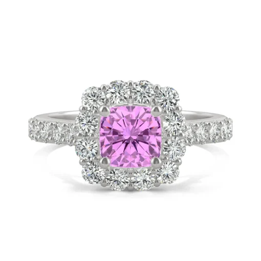 Lab Created Pink Sapphire & Moissanite Halo Ring In 14K White Gold (1 1/10 Ct. Tw.)