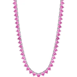 Lab Created Pink Sapphire Heart-Shaped Tennis Necklace