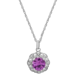 Lab Created Pink Sapphire Pendant With Diamond Halo In Sterling Silver