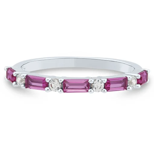 Lab Created Pink Sapphire Stack Band In Sterling Silver