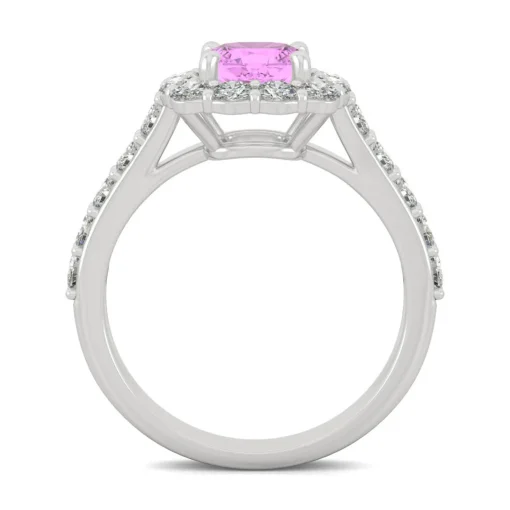 Lab Created Pink Sapphire & Moissanite Halo Ring In 14K White Gold (1 1/10 Ct. Tw.)