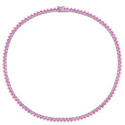 Lab Created Pink Sapphire Heart-Shaped Tennis Necklace