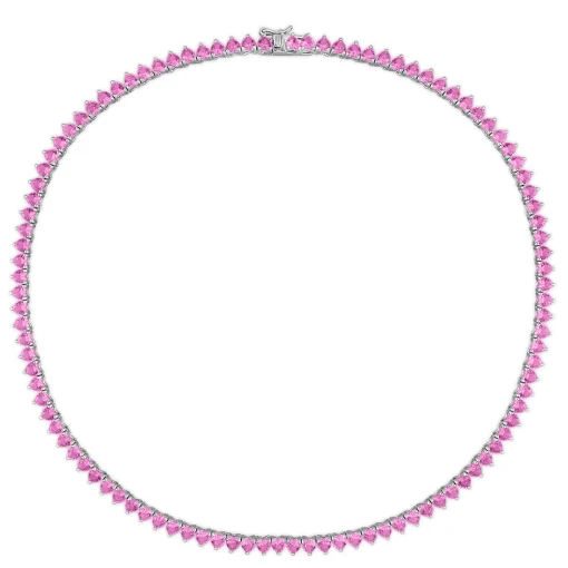 Lab Created Pink Sapphire Heart-Shaped Tennis Necklace