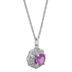 Lab Created Pink Sapphire Pendant With Diamond Halo In Sterling Silver