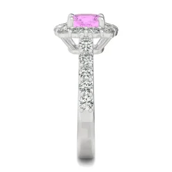 Lab Created Pink Sapphire & Moissanite Halo Ring In 14K White Gold (1 1/10 Ct. Tw.)