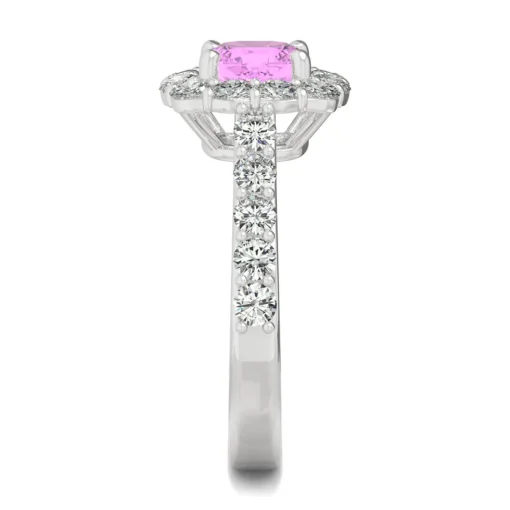 Lab Created Pink Sapphire & Moissanite Halo Ring In 14K White Gold (1 1/10 Ct. Tw.)