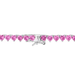 Lab Created Pink Sapphire Heart-Shaped Tennis Necklace