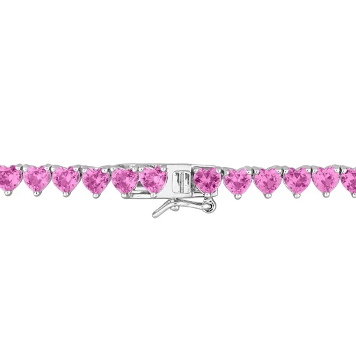 Lab Created Pink Sapphire Heart-Shaped Tennis Necklace