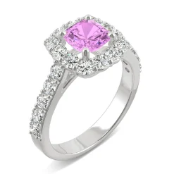 Lab Created Pink Sapphire & Moissanite Halo Ring In 14K White Gold (1 1/10 Ct. Tw.)