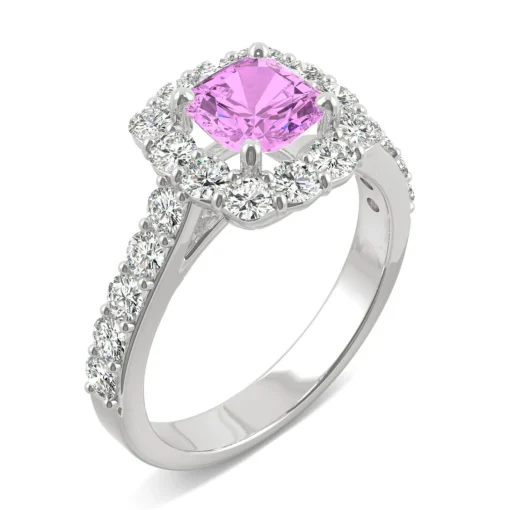 Lab Created Pink Sapphire & Moissanite Halo Ring In 14K White Gold (1 1/10 Ct. Tw.)