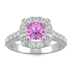 Lab Created Pink Sapphire & Moissanite Halo Ring In 14K White Gold (1 1/10 Ct. Tw.)