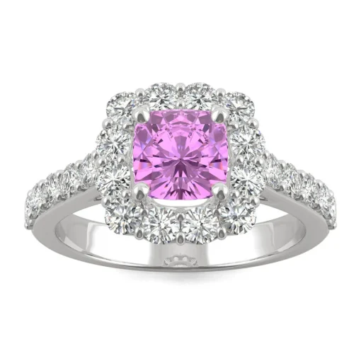 Lab Created Pink Sapphire & Moissanite Halo Ring In 14K White Gold (1 1/10 Ct. Tw.)