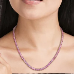 Lab Created Pink Sapphire Heart-Shaped Tennis Necklace