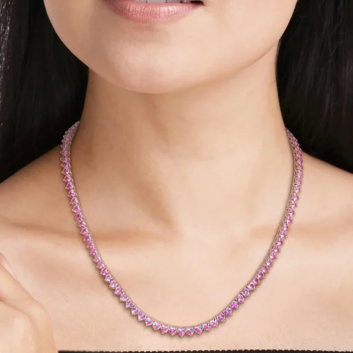 Lab Created Pink Sapphire Heart-Shaped Tennis Necklace