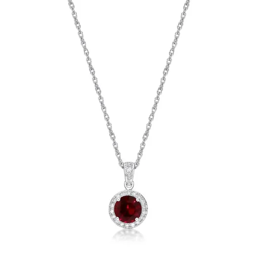 Lab Created Ruby & 1/10 Ct. Tw. Diamond Pendant In Sterling Silver