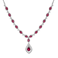 Lab Created Ruby & Lab Created White Sapphire Drop Pendant In Sterling Silver