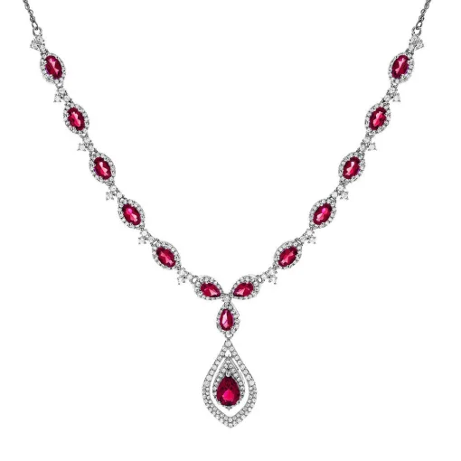 Lab Created Ruby & Lab Created White Sapphire Drop Pendant In Sterling Silver