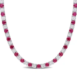 Lab Created Ruby And White Sapphire Necklace In Sterling Silver