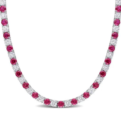 Lab Created Ruby And White Sapphire Necklace In Sterling Silver