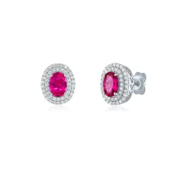 Lab Created Ruby Earrings With Lab Created White Sapphires In Sterling Silver