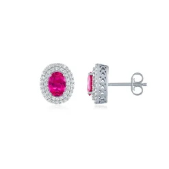 Lab Created Ruby Earrings With Lab Created White Sapphires In Sterling Silver