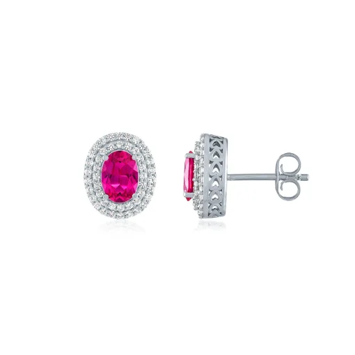 Lab Created Ruby Earrings With Lab Created White Sapphires In Sterling Silver