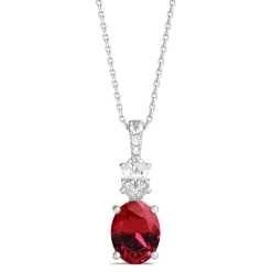 Lab Created Ruby Pendant With Lab Created White Sapphires In Sterling Silver