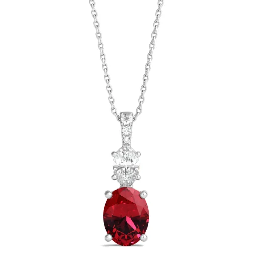 Lab Created Ruby Pendant With Lab Created White Sapphires In Sterling Silver