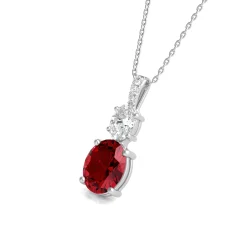 Lab Created Ruby Pendant With Lab Created White Sapphires In Sterling Silver