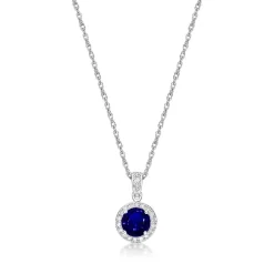 Lab Created Sapphire & 1/10 Ct. Tw. Diamond Pendant In Sterling Silver