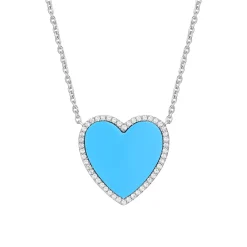 Lab Created Turquoise And Diamond Heart Necklace In Sterling Silver (1/4 Ct. Tw.)