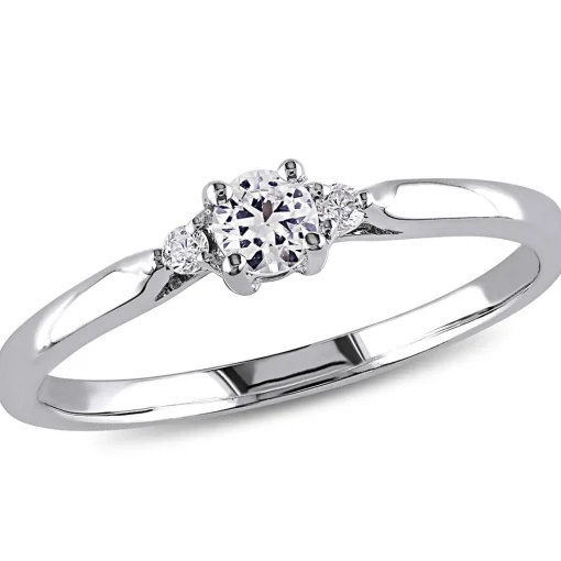 Lab Created White Sapphire & Diamond Ring In Sterling Silver