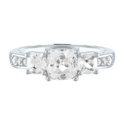 Lab Created White Sapphire Ring With Three-Stone Cushion-Cut In Sterling Silver