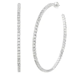 Lab Created White Sapphire Hoop Earrings In Sterling Silver